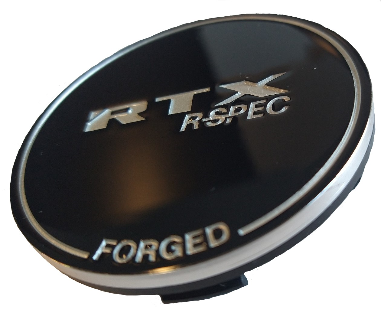 RTX 8100K62EB1C1RS - Center Cap Gloss Black RTX R-Spec Forged Engraved Chrome Black Background - Image 4