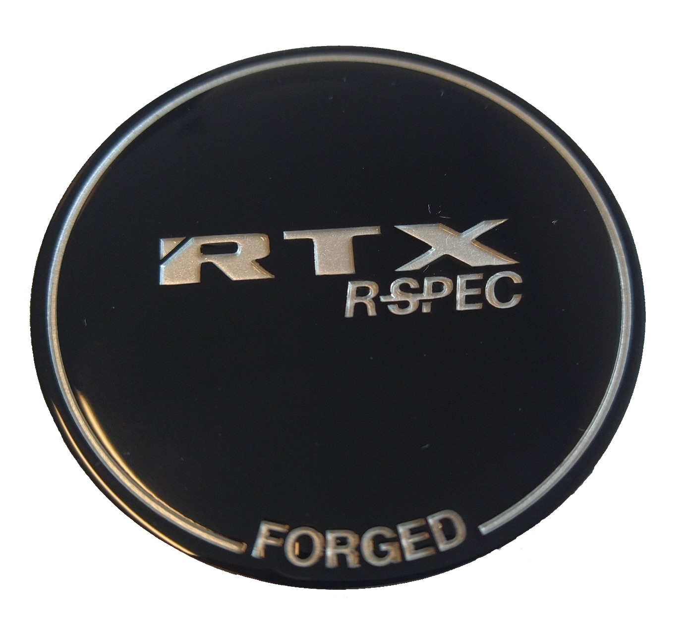 RTX 8100K62EB1C1RS - Center Cap Gloss Black RTX R-Spec Forged Engraved Chrome Black Background - Image 3