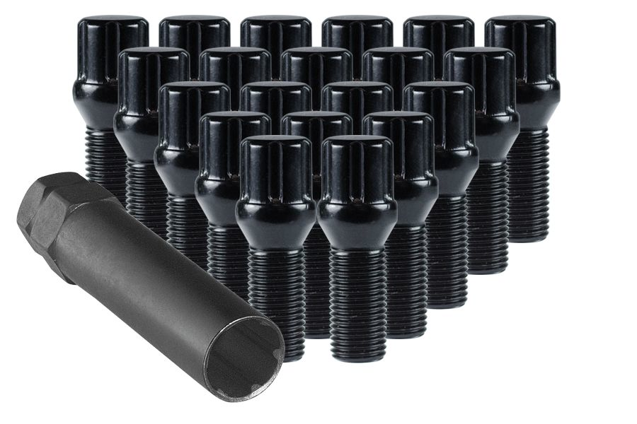 RTX® - TB0109B-20 - Lug Bolt Kits - Spline Drive Lug Bolts & Key - 20 Bolts - Black - Conical - 14M X 1.25