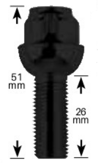 Ceco CDW41809BK - (4) Black Bolts 14x1.5 Radius Seat Wheel Locks 26 mm Thread