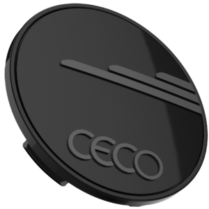 Ceco 844B - Gloss Black Center Cap with Matte Charcoal CECO & Black Background