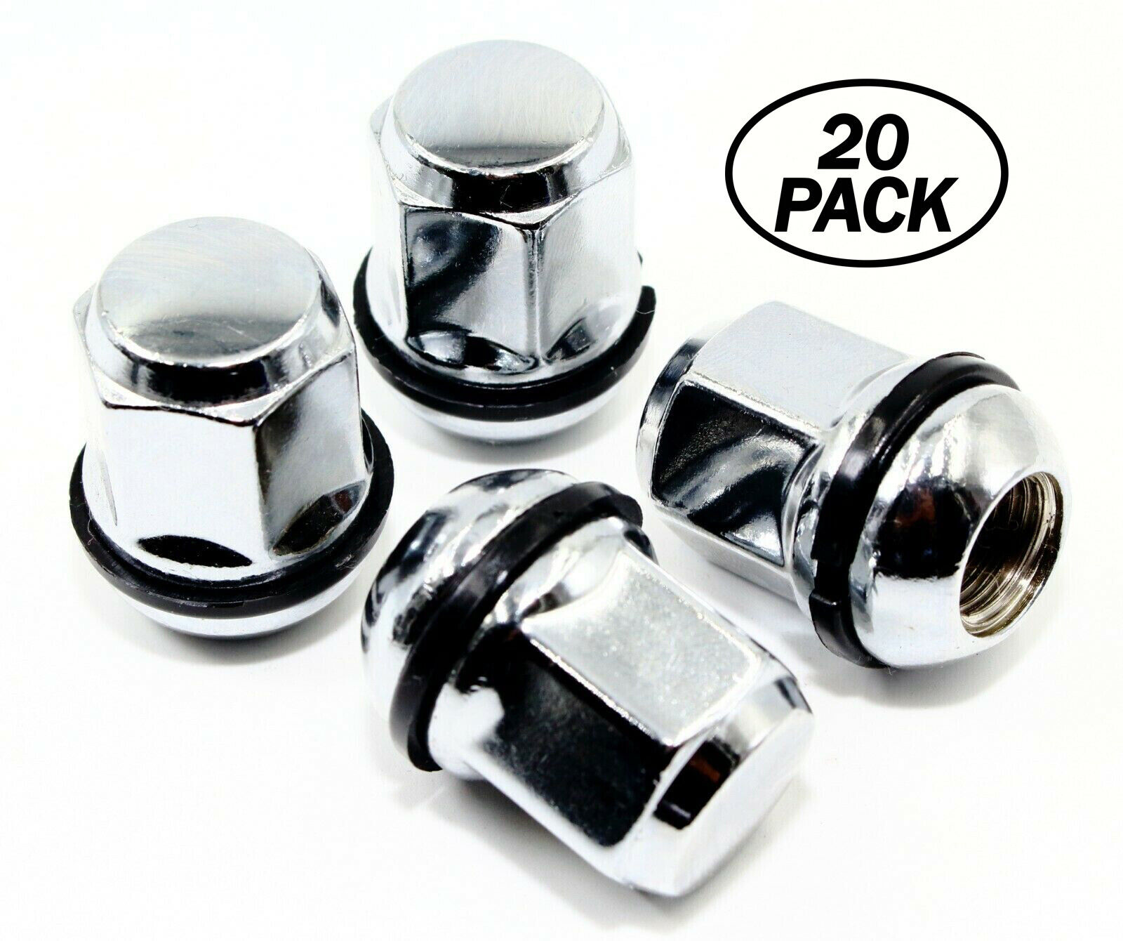 Ceco CD611138S-20 - (20) Chrome Bulge Acorn Radius Seat OEM Acura/Honda Style Nuts w/Rubber Washer 12X1.5 35mm 19mm Hex