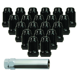 RTX® - TN0207B-20 - Lug Nut Kits - Spline Drive Lug Nuts & Key - 20 Nuts - Black - Conical - 12M X 1.5
