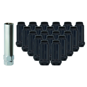 RTX® - TN0302B-20 - Lug Nut Kits - Spline Drive XL Lug Nuts & Key - 20 Nuts - Black - Conical - 1/2