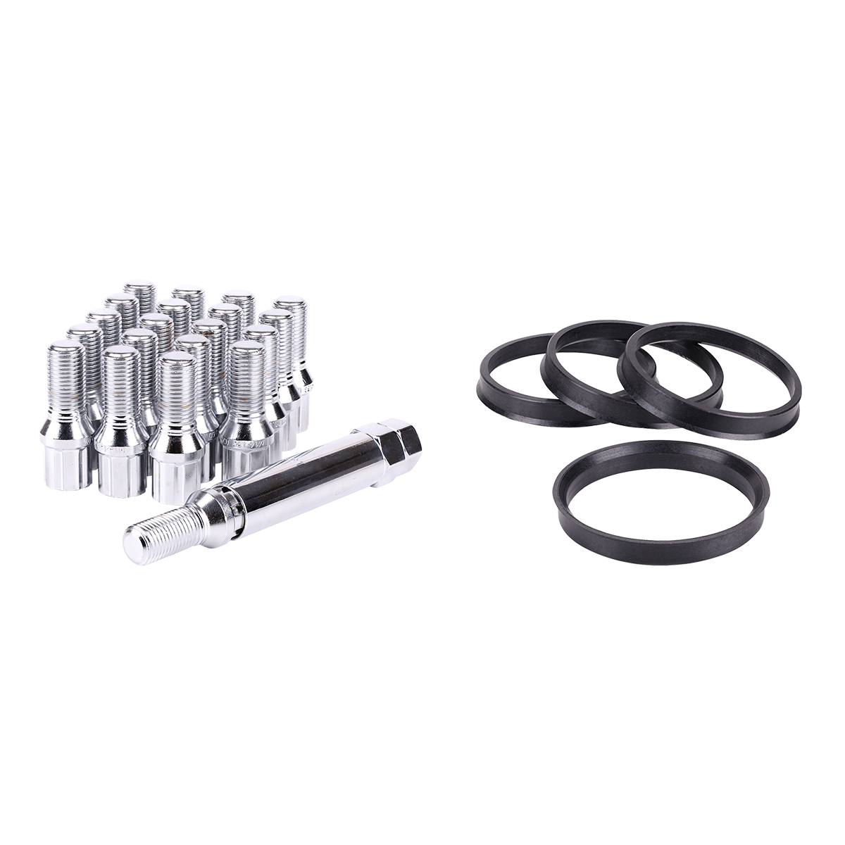 RTX® - KIT-153 - Complete Wheel Kits - Spline Drive Lug Bolts - Hub Rings - Key - 20 Bolts - Chrome - Conical - 14M X 1.5